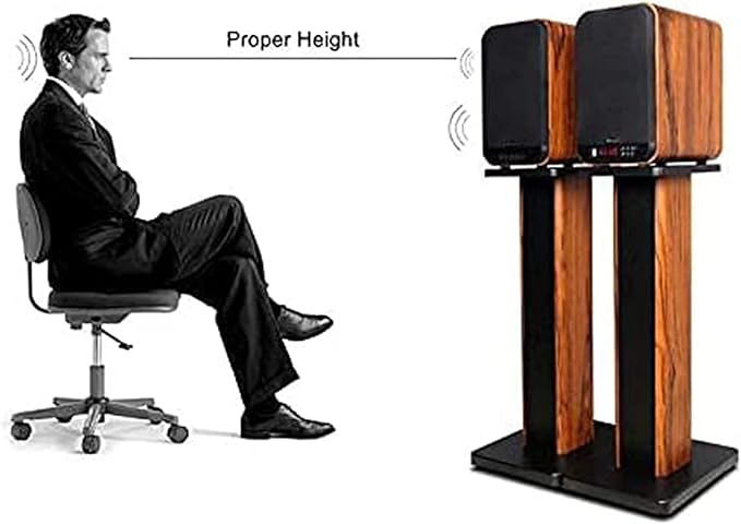 Speaker Stands Wood Grain Universal Floor Speaker Stands 24 Inch Floor Stand Mount Heavy Duty Surround Sound Speaker Stands for Home Theater with Sand Filling Tuning Function- 1 Pair