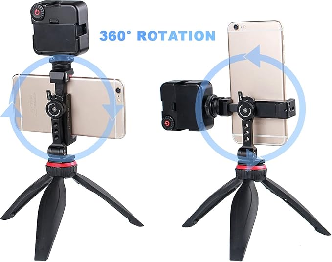 Metal Phone Tripod Mount w Rotatable Cold Shoe for Micphone Easy Use,Compatible with iPhone Tripod Adapter, Cell Phone Mount Holder,Hot Video Creater Vlogging Rig