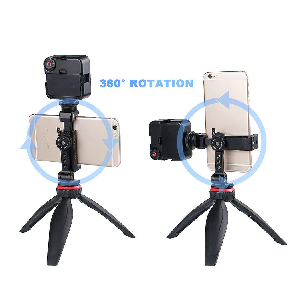 Arnarkok Metal Phone Tripod Mount with Rotatable Cold Shoe Mount
