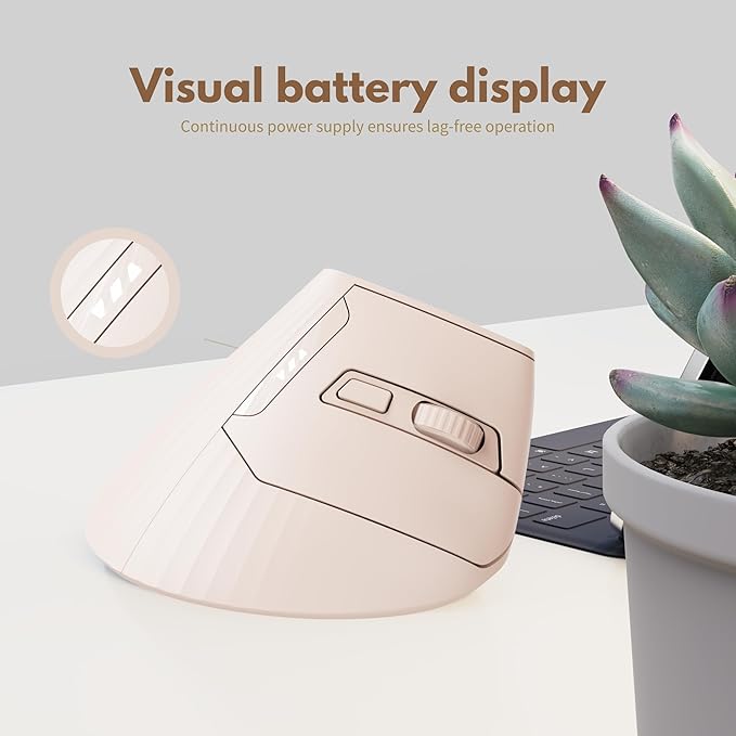 Vertical Mouse Wireless,Bluetooth Mouse with BT5.0/4.0/2.4G, Rechargeable with Battery Indicator,Ergonomic Design for Comfort and Reduced Wrist Strain, Ideal for Home,Office Use,Pink