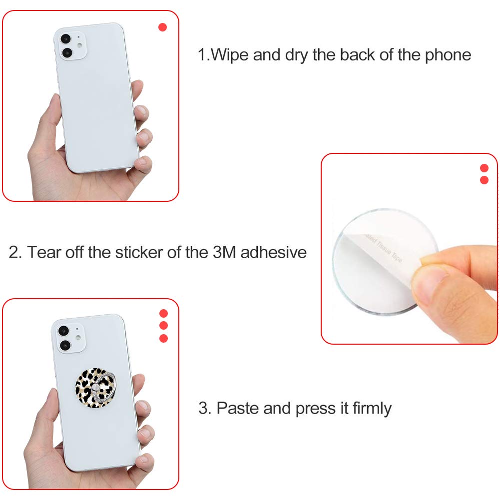 Bonoma Cell Phone Ring Holder,3-Pack 360 Degree Rotating Leopards