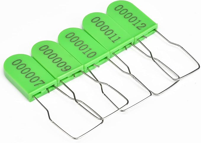 1000PCS Plastic Padlock Security Seals Metal Wire Padlocks Electric Meter Lockout Tags Self-Locking Numbered Anti Tamper Seal Tags Green