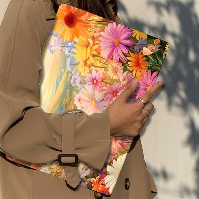 Compatible with MacBook Air 13 Inch Case 2021 2020 2019 2018 Release M1 A2337 A2179 A1932 Touch ID, Clear Plastic Hard Shell Case Keyboard Cover Screen Film, Watercolor Daisies