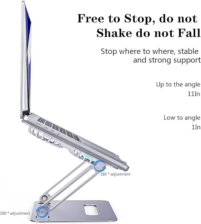 Adjustable Laptop Stand Laptop Cooling Pad with Fan USB Hub Compatible with 10 to 15 Inches Notebook Computer, Ergonomic Computer Riser for Desk, Aluminum Alloy Laptop Radiator-Silver