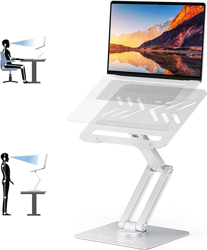 Urmust Height Adjustable Laptop Stand for Desk with 360°Rotating Base, Foldable & Portable Laptop Riser, Computer Accessories for Collaborative Work, Compatible with MacBook Pro, All Laptops 10"-17"