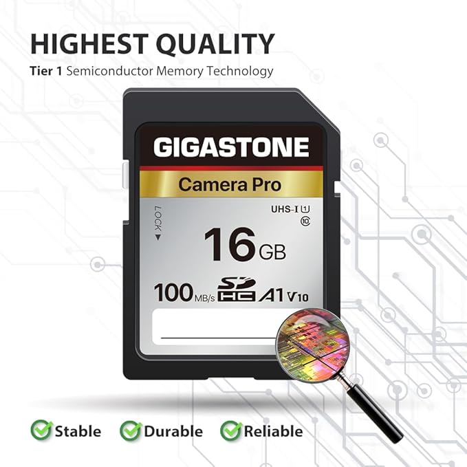 [5-Yrs Free Data Recovery] GIGASTONE 16GB 5-Pack SD Card, Camera Pro, A1 V10 SDHC Memory Card Compatible with SPYPOINT TACTACAM Trail Camera, with 5 Mini Cases