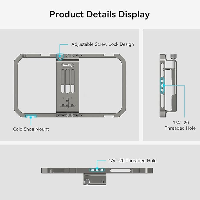 SmallRig Universal Smartphone Video Rig for iPhone 16 15 14 for Samsung, Filmmaking Vlogging Rig Aluminium Alloy Phone Video Cage Grip with Cold Shoe Mount for Videomaker Videographer