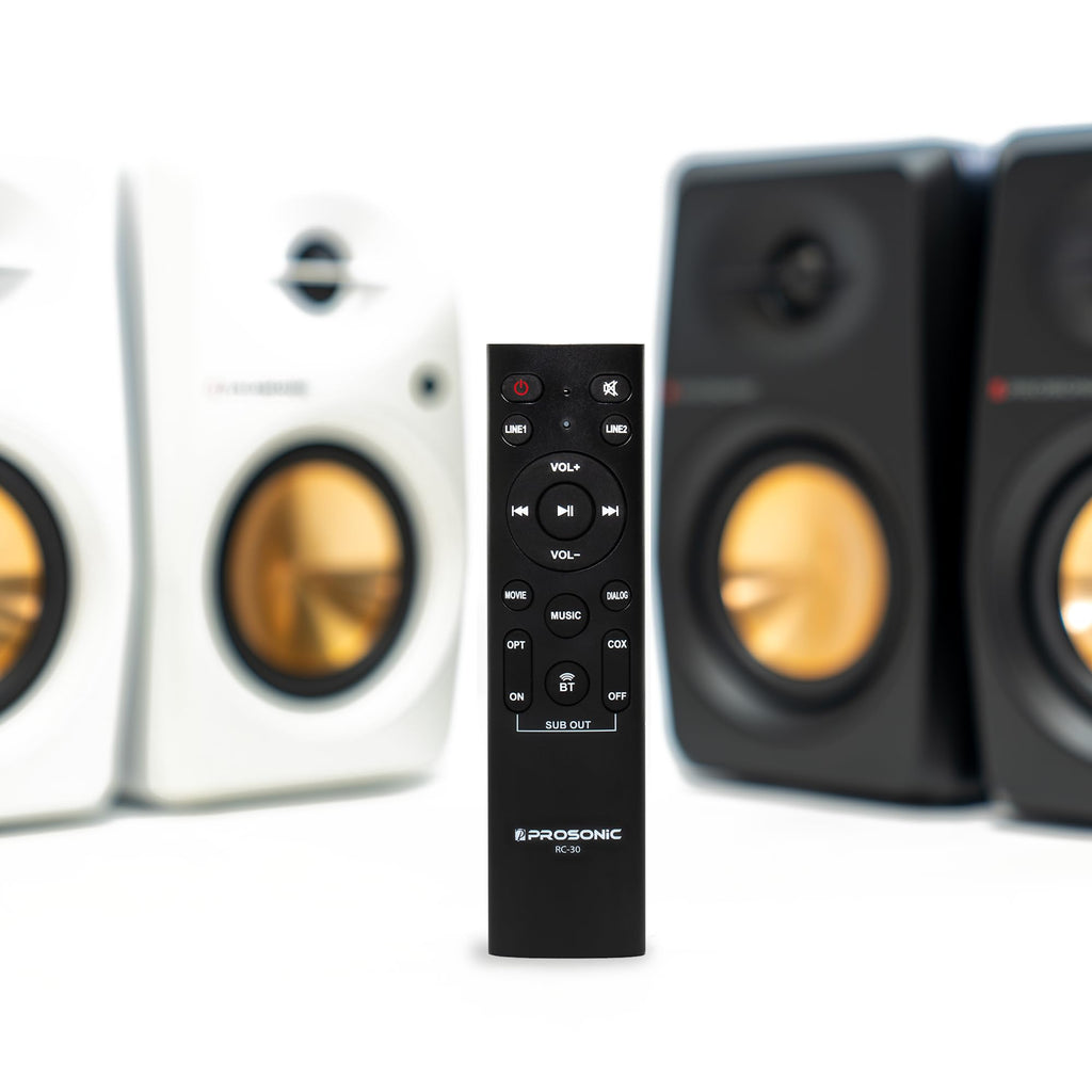 Prosonic BT30 White Bookshelf Speakers - Active Bluetooth 5.3 Powered Studio Monitors, 80W Desktop Computer Audio System with Optical/Coaxial/Aux for Turntable, Home Theater, TV & PC