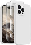 FireNova Designed for iPhone 15 Pro Max Case, Silicone Upgraded [Camera Protection] Phone Case with [2 Screen Protectors], Soft Anti-Scratch Microfiber Lining Inside, 6.7 inch, White