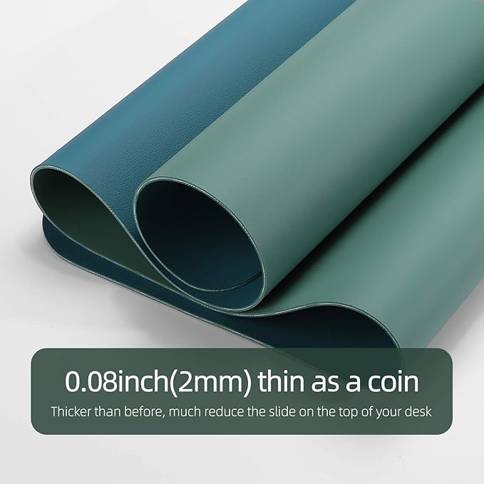 YSAGi Desk Mat, Desk Pad, 35.4" x 17" Laptop Leather Desk Pad Protector, Large Leather Desk Blotter for Keyboard and Mouse, Dual-Sided Desk Writing Pad for Office (Pistachio Green + Green Blue)
