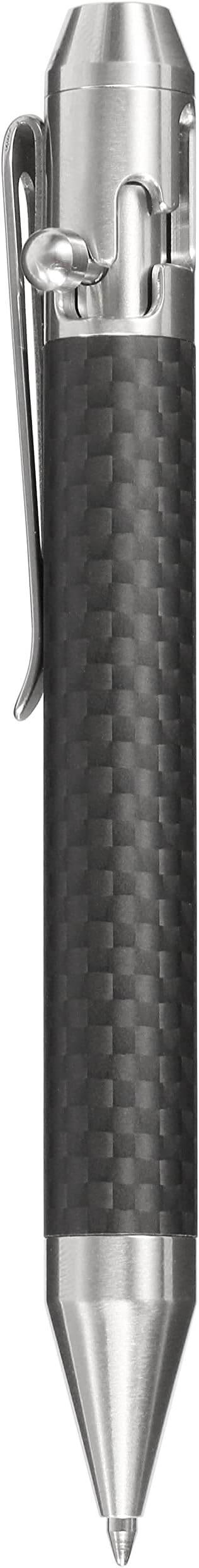Cool Hand 4.9'' Carbon Fiber Bolt Action Pen with Retractable Stylus Tip for Any Touch Screen, Ballpoint Ink Refillable, Compact Size, Skelton Out Deep Pocket Clip (Carbon Fiber Silver)