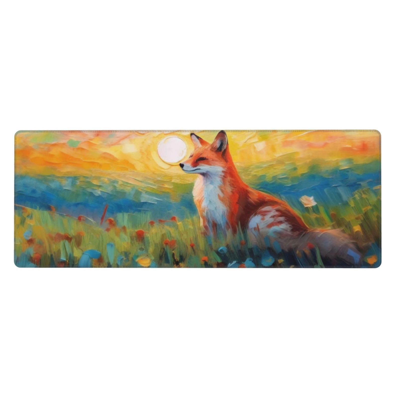 Gaming Mouse Pad, Large Non-Slip Rubber Base Mousepad, Keyboard Mouse Mat, Desk Pad with Stitched Edges, 31.5x11.8inch, Fox
