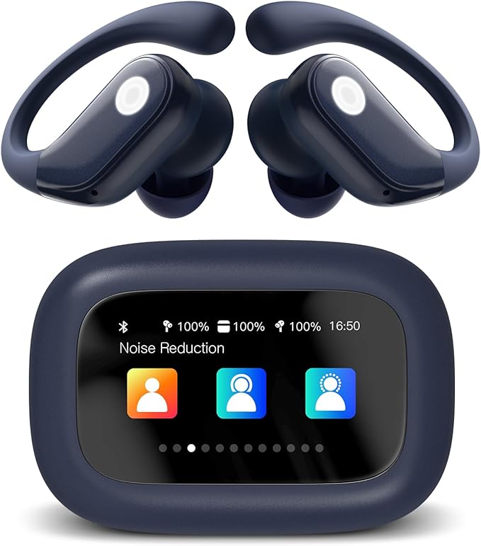 Wireless Earbuds, ANC Noise Cancelling Sport Ear Buds with Multifunctional Touch Screen, Bluetooth 5.4 Headphones, Bass Stereo Sound, 5 EQ Over The Ear Earbuds for Sports/Workout/Gym-Dark Blue