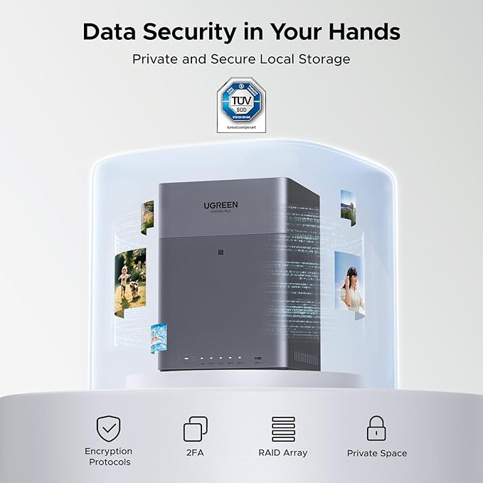 UGREEN NASync DH4300 Plus 4-Bay Desktop NAS, Support Capacity 120TB (Diskless), Remote Access, AI Photo Album, Beginner Friendly System, 8GB LPDDR4X RAM, 2.5GbE, 4K HDMI, Network Attached Storage