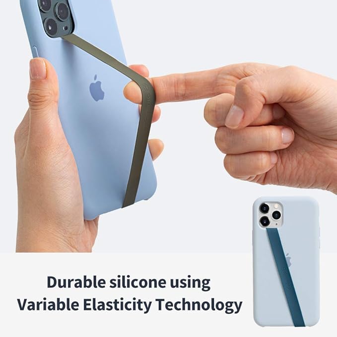 Sinjimoru Stretchable Silicone Phone Strap, Flexible and Elastic Grip Holder for iPhone & Android, Secure Phone Loops Finger Grip with Wireless Charging Support Sinji Loop Grey