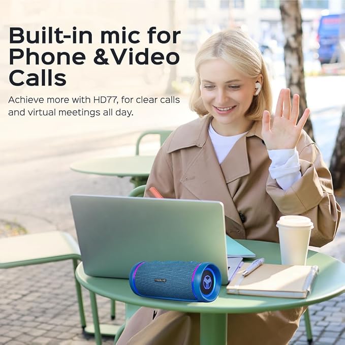 TREBLAB HD77 - Portable Bluetooth Speaker - Powerful 360° Sound, 30W Audio with Impactful Bass, 20H Battery, IPX6 Waterproof, Shockproof, TWS Stereo, Speaker Bluetooth Wireless for Outdoor, Beach Pool