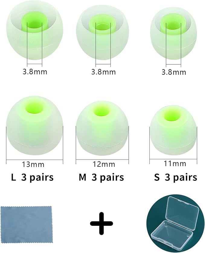 Earbud Tips Soft Anti Slip Washable Reusable Silicone Fit Most In-Ear Earbuds (Inner Hole 3.8mm-5.1mm) 18pcs S M L