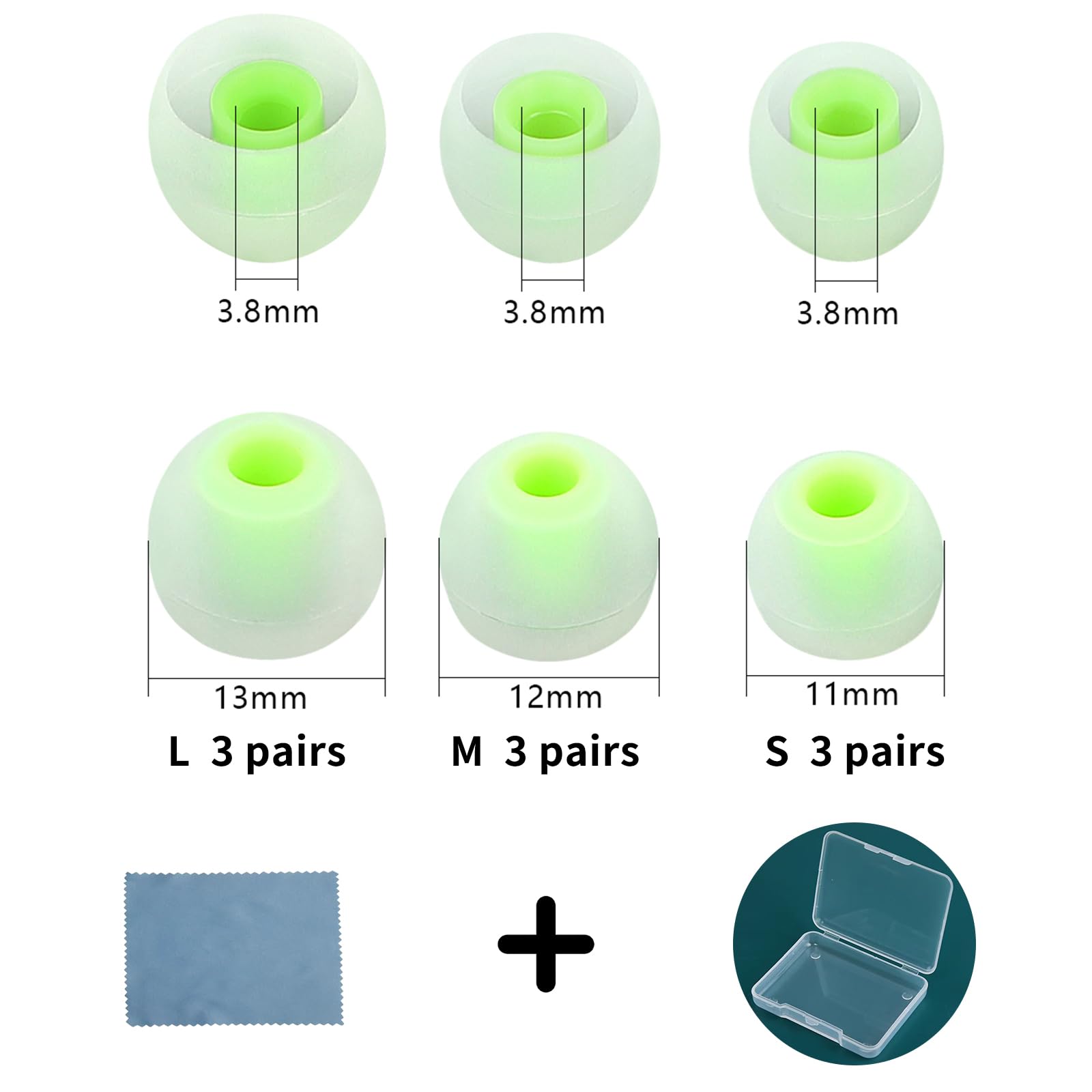 TSZYYM Earbud Tips Ear Bud Tips Soft Anti Slip Washable and Reusable Silicone Replacement Earbud Tips Fit Most in-Ear Earbuds(Inner Hole 3.8mm -5.1mm) 18pcs S M L