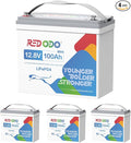 Redodo 4 Pack 12V 100Ah Mini LiFePO4 Lithium Battery, 1280Wh Deep Cycle Battery with Upgraded 100A BMS, 4000-15000 Cycles, Perfect for Boat, Solar Home, RV, Off-Grid, Trolling Motor