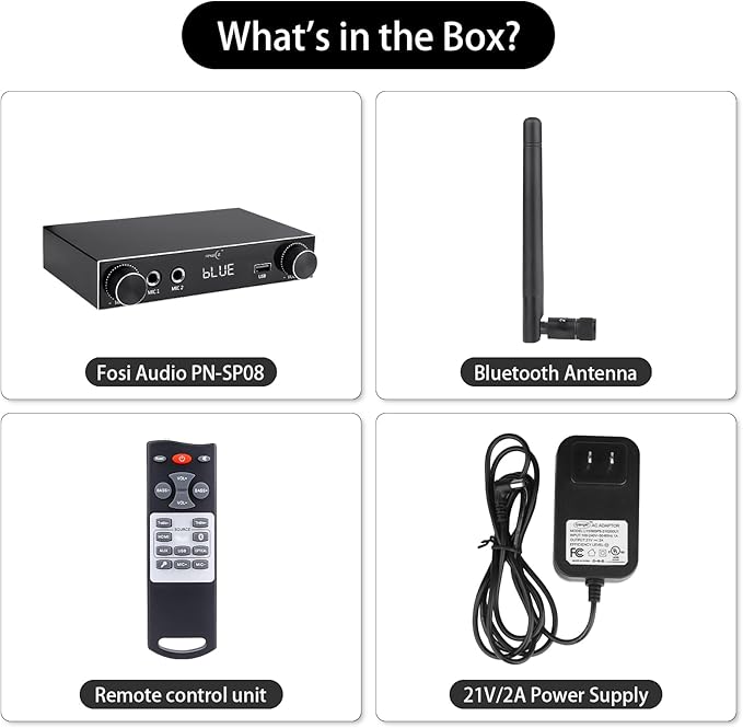 5.3 Bluetooth Audio Amplifier 2-Channel Stereo Hi-Fi Amplifier with Optical/Bluetooth/USB/HDMI/AUX, Dual Microphone Channels for Home Theater/Speakers/TV Sound System