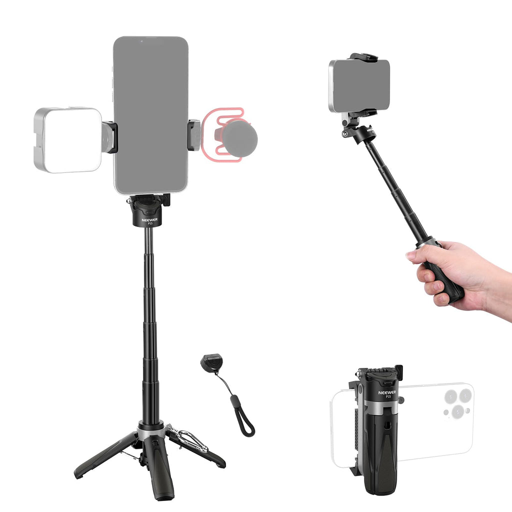 NEEWER TP38 Phone Camera Tripod, 15" Extendable Selfie Stick Metal Stand