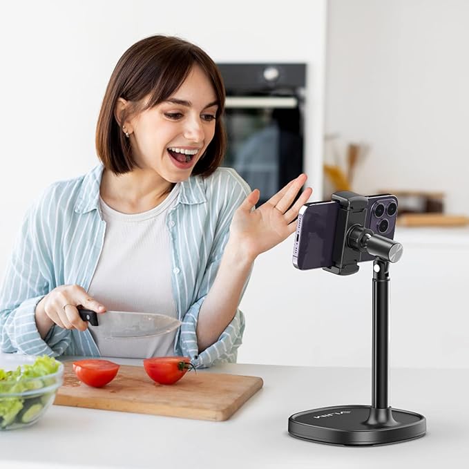 ULANZI Cell Phone Stand Mount for Desk, Vijim HP004 Adjustable Height & Angle Phone Holder, 360 Degree Rotating Desktop Phone Stand Compatible with iPhone, Samsung and All Phones