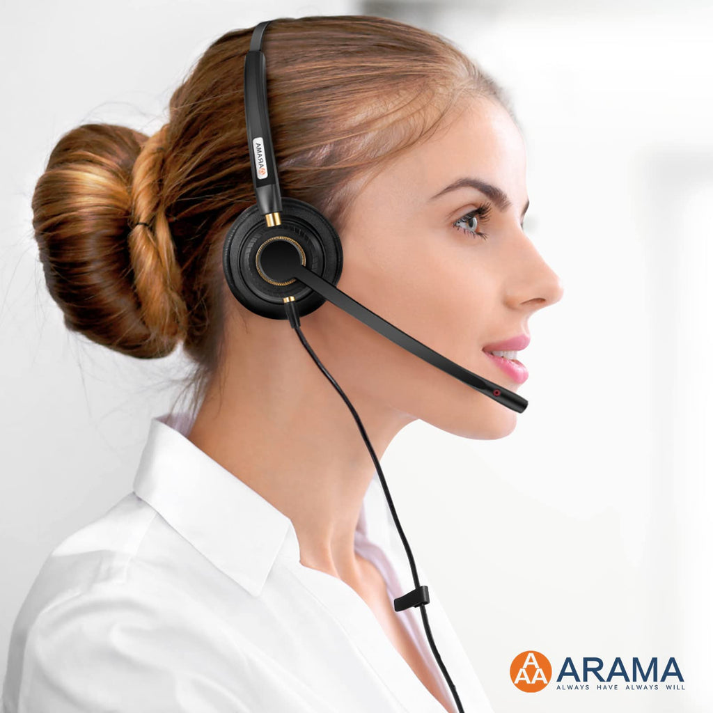 Arama USB Headset with Microphone for PC, Computer Laptop Headphones with Noise Cancelling Mic & Audio Controls for Home Office Business Skype UC Webinar Zoom