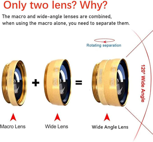 3 in 1 Cell Phone Camera Lens Kit Wide Angle Macro Fisheye Lens Universal(Gold)