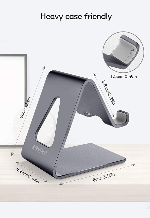 Cell Phone Stand Desk Phone Holder - Aluminum Mobile Phone Cradle Dock for iPhone 15 14 13 12 pro 11 X Xs max 8 7 6 6s Plus SE 5 Samsung All Smart Phones, Dark Gray