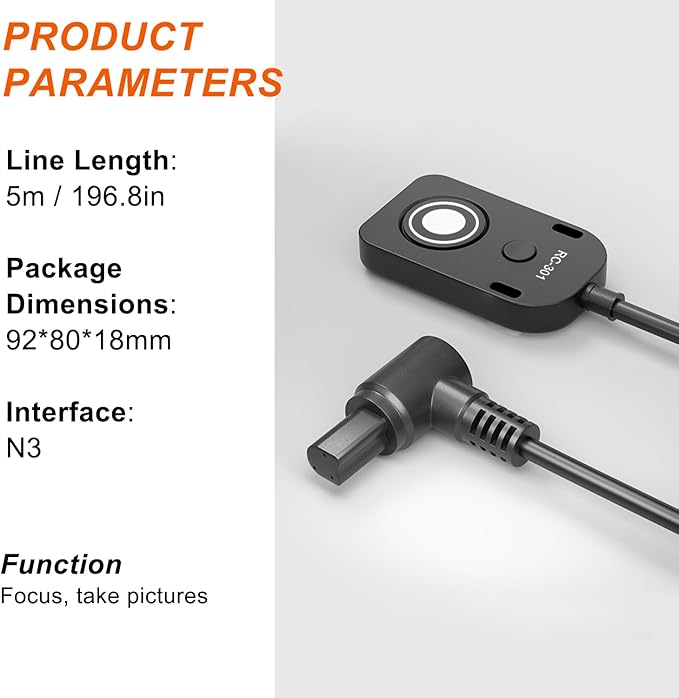 for Canon R5C Video Cable Release Cable Remote Camera Small Shutter Release Remote Control RC301-N3 196.8 "Extended Cable Remote Wired Button R5 5d 5d3 5d4 1dxii 6d 6d2 7d (RC301-N3 196.8in/5m)