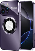 Magnetic for iPhone 16 Pro Case, Compatible with MagSafe, Built-in Camera Lens Protector, Logo View, Military Grade Drop Proof Phone Cover, Purple