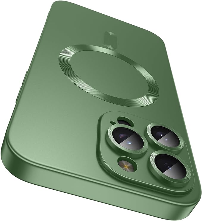 Magnetic for iPhone 16 Pro Case [Compatible with MagSafe][Built-in Camera Lens Protector] Slim Soft Silicone Bumper Shockproof Metallic Luster Phone Case (Green)