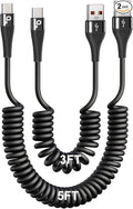 PRAKIE Coiled USB C Cable Fast Charging for Car 3FT/5FT, USB A to USB C Cable, Type C Charge Cord USB-C Charging Cable Compatible with iPhone 16/15/Samsung Galaxy S20 and More USB C Devices-Black