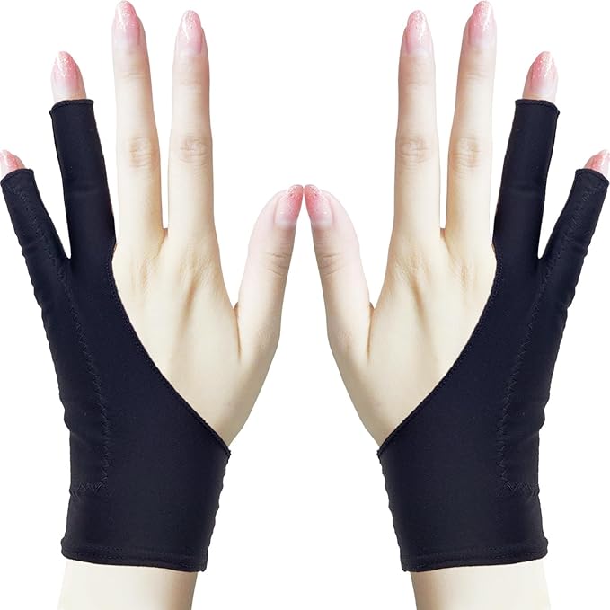 Drawing Glove, Artist Glove for Drawing Tablet, iPad, Digital Art Creation - Palm Rejection, Exposed Fingertip, Suitable for Left and Right Hand - XS, Pack of 2