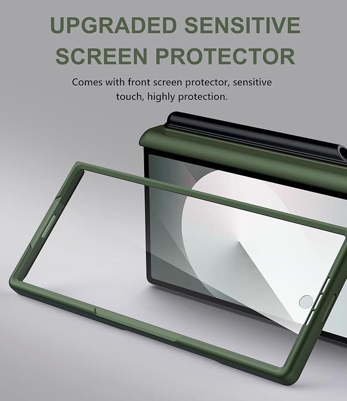 for Samsung Galaxy Z Fold 6 Case with Card Holder & Hinge Protection & Slide Lens Cover, Built-in S Pen Holder & Screen Protector, Heavy Duty Rugged Wallet Phone Case for Z Fold 6 2024, Green