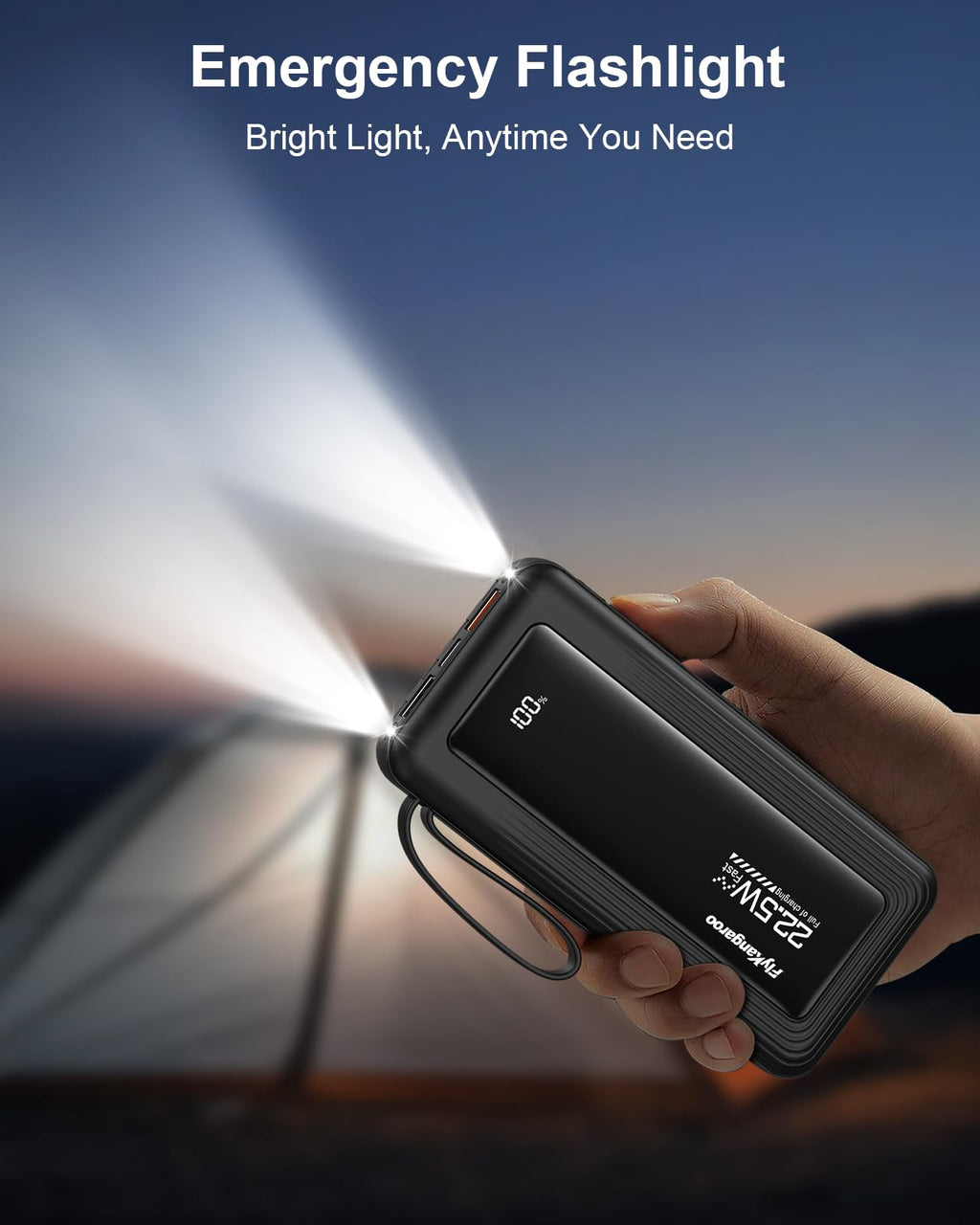 FlyKangaroo Portable Charger with Built in Cables, Slim 10000mAh Fast Charging 22.5W Power Bank USB C LED Display Battery Pack 6 Outputs & 2 Inputs for iPhone Samsung Pixel LG Moto iPad