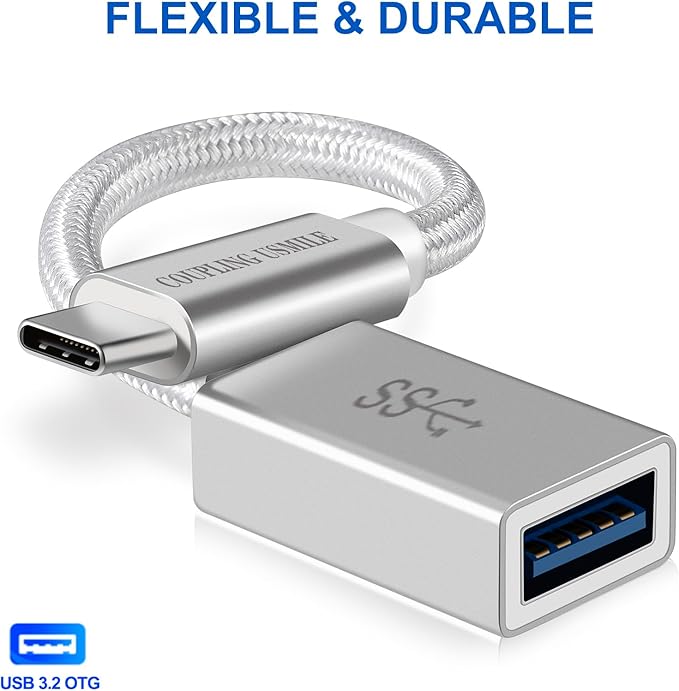 USB C to USB 3.2 Adapter [2pcs Silver], Transfer up to 10Gbps, Type C to USB(Male-Female OTG Cable USBC to USB Adapter Compatible with MacBook Pro/Air, iPhone 15 Pro Max Plus