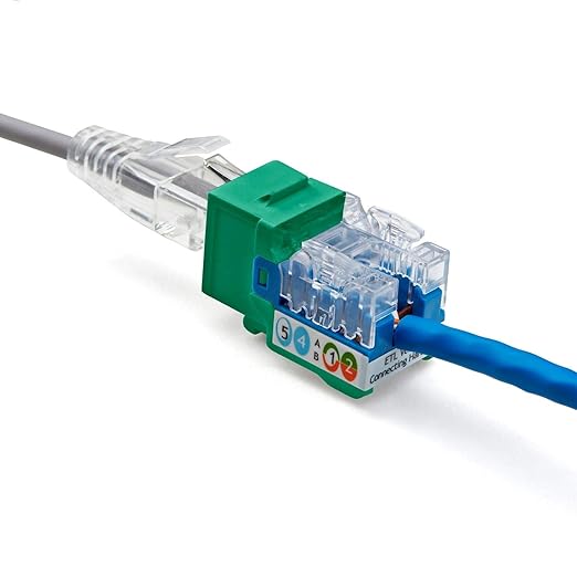 trueCABLE Cat5e Keystone Jack, Unshielded (UTP), 90 Degree Punch-Down, PoE++ (4PPoE) 100W, UL Listed, ETL Verified, ANSI/TIA Certified, Modular RJ45 Female, Green, 12 Pack