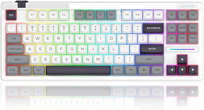 Redragon K729 PRO 80% Wireless Gasket RGB Gaming Keyboard, 3-Mode TKL Mechanical Keyboard w/Knob Control, Mix-Color PBT Keycaps, Hot-Swap South-Facing Socket & 5-Layer Dampener, Custom Silent Switch