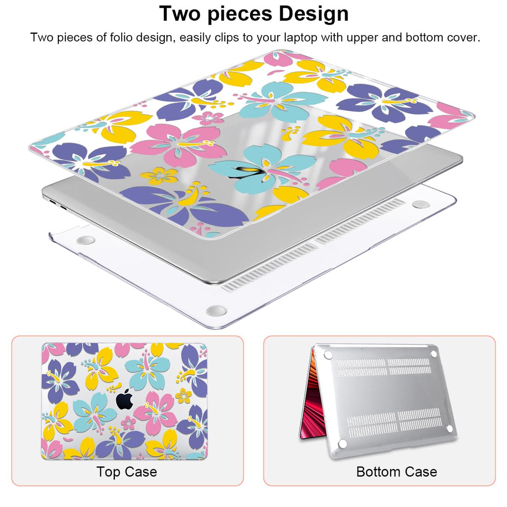 LCMOCICO for MacBook Air 13 Inch Case 2021 2020 2019 2018, Pattern Plastic Hard Shell Case Keyboard Cover for Mac Air 13 A2337 M1 A2179 A1932 with Touch ID & Retina Display, Colorful Hibiscus Flower