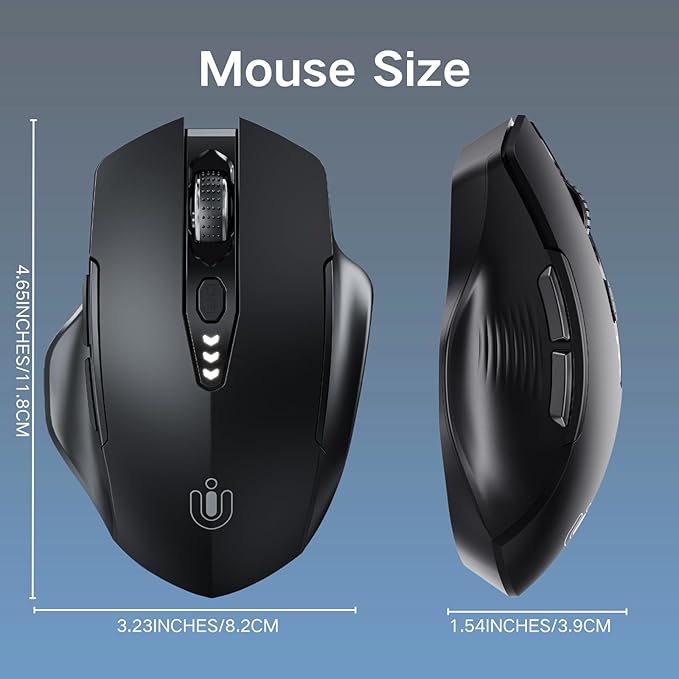 Bluetooth Mouse,[Upgraded] Rechargeable Wireless Mouse (BT 5.0/4.0+2.4G Hz),Computer Mouse with Visible Battery Level, 4 Adjustable DPI, Portable PC Mouse for MacBook Chromebook,Black