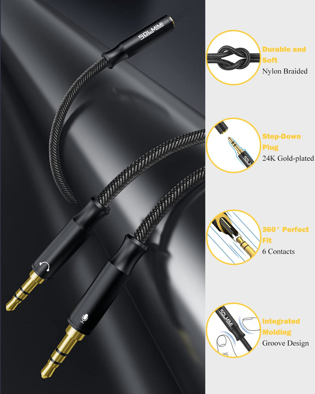 Headphone Splitter Cable for Computer 3.5mm Female to 2 Male 30Cm