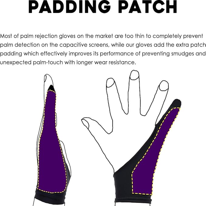AKX Artist Glove Medium - 2 Pack Palm Rejection Drawing Gloves for Graphic Tablet, iPad - Smudge Guard, Reduce Friction, 1-Finger, Elastic Lycra, Good for Left and Right Hand, Black | AK-01