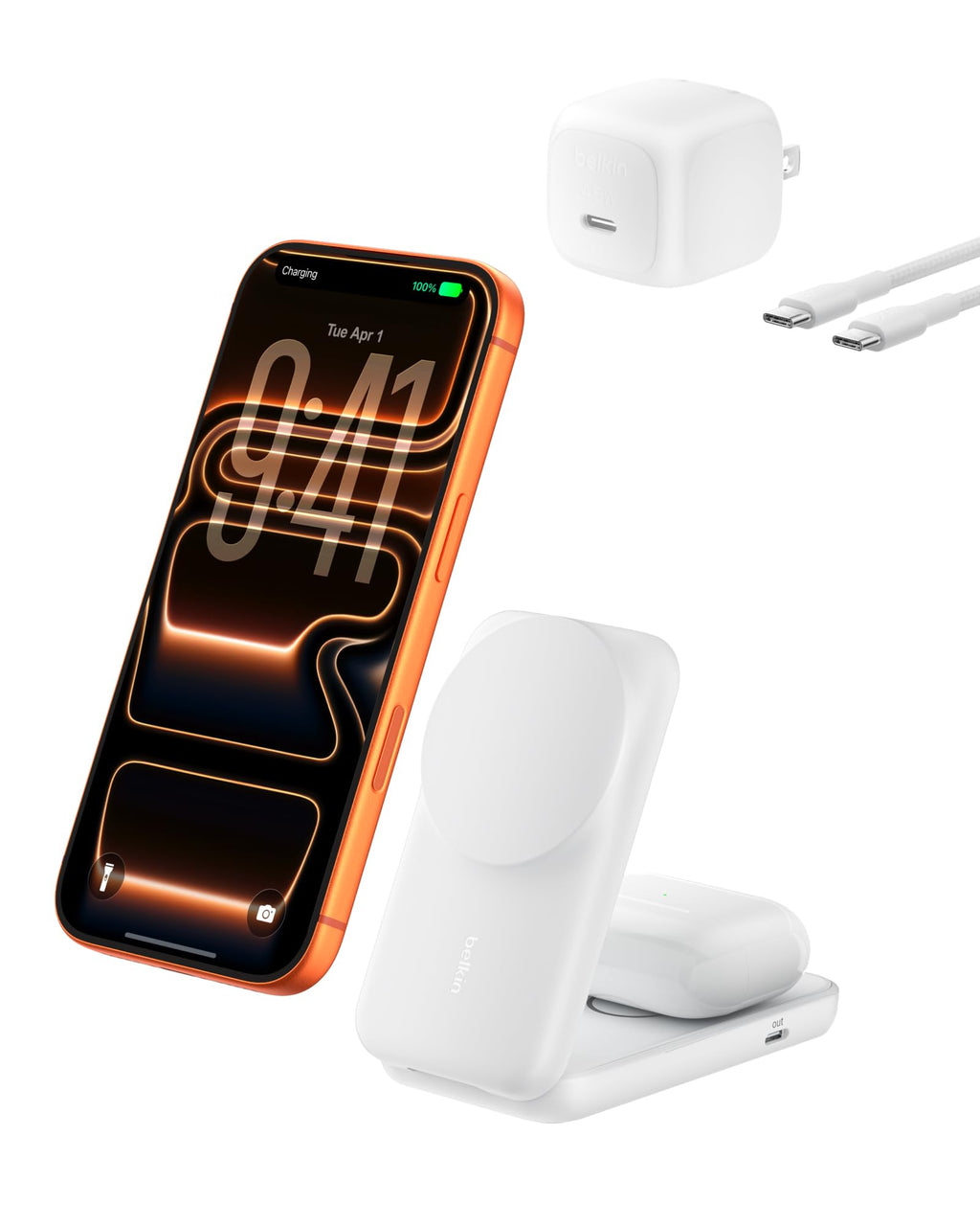 Belkin Qi2.2 25W Wireless 2 in 1 Foldable Fast Charging Station for iPhone
