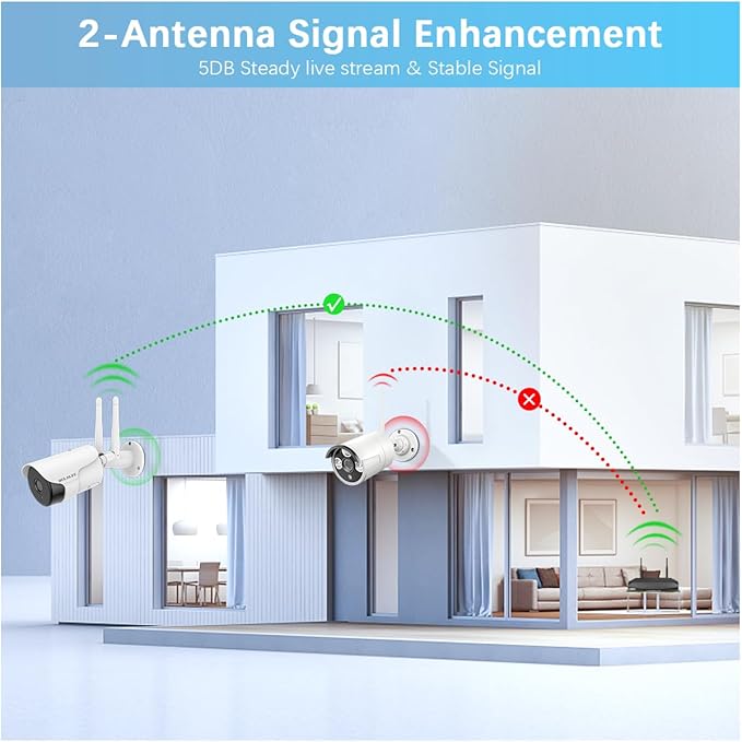WEILAILIFE 【 90ft Super Night Vision & Dual Antenna Enhanced】 2-Way Audio Outdoor Wireless Security Camera System, WiFi Video Surveillance, Home Security Cameras