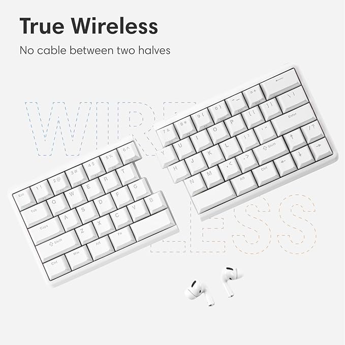 Wireless Ergonomic Split Mechanical Keyboard with Wrist Rest- Silent, RGB, Foam, Hot-Swappable, Compact 60% Layout, Palm Rest, Programmable for Mac & Windows, PBT Keycaps