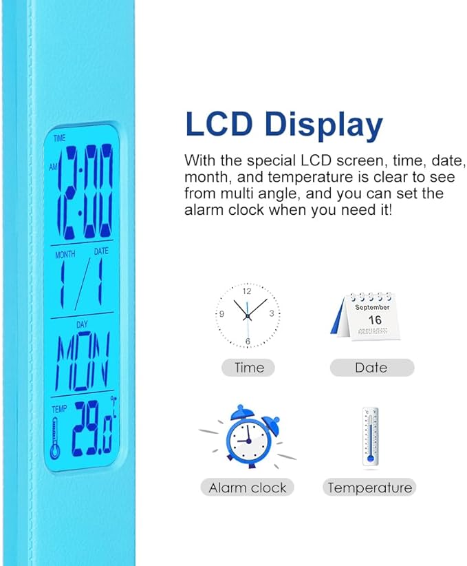 Multifunctional LED Desk Lamp with Wireless Charger,USB Charging Port,Clock,Phone Holder,Desk Lamps for Home Office,Eye-Caring Reading Lamp,Study Lamp for Boys,Girls,Teens,Blue