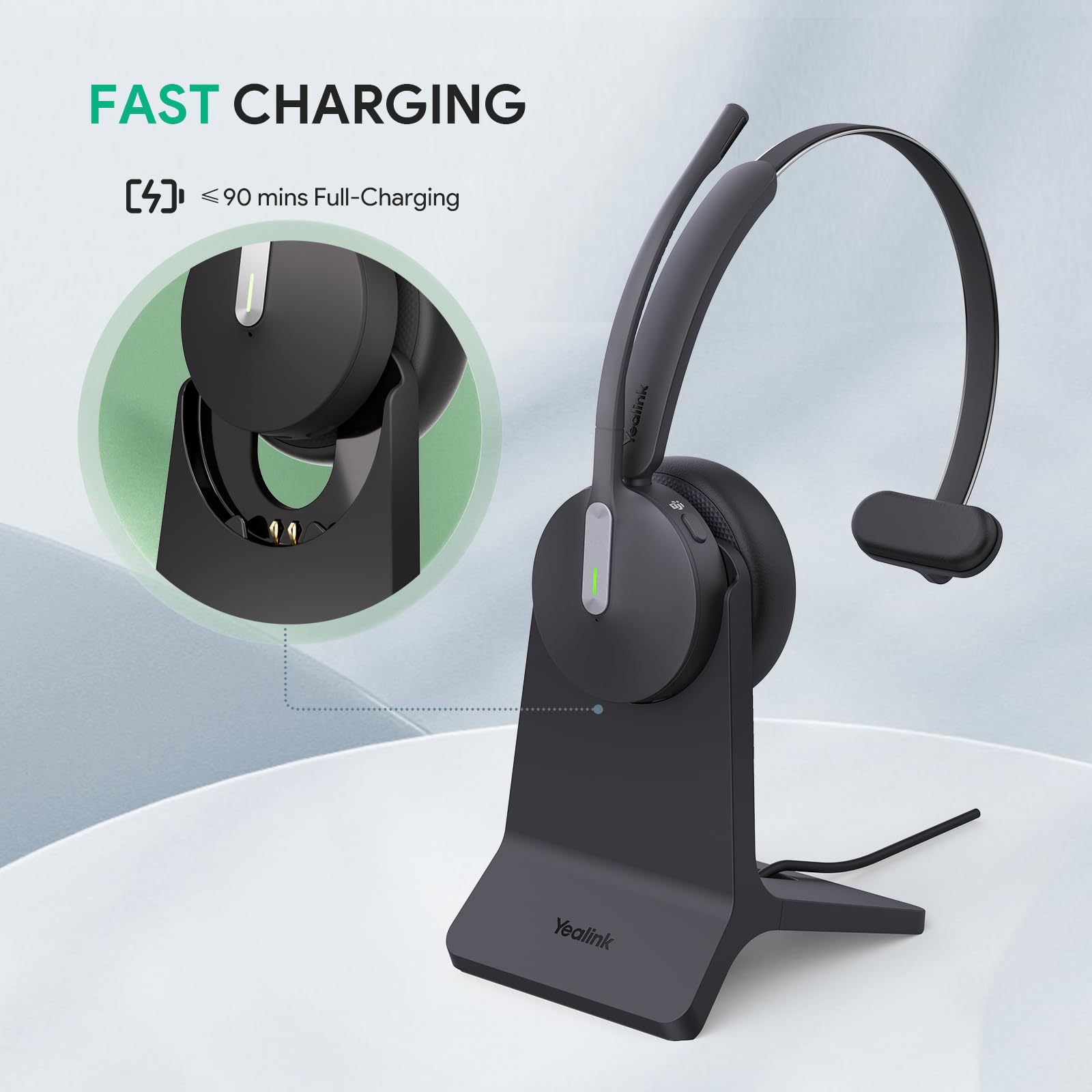 Yealink BH70 Mono Stand, Teams Certified Work Headset for Open Office Home