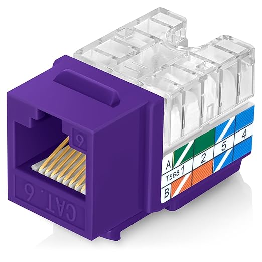 Everest 90° Angled RJ45 Cat6 Keystone Jacks 50-Pack in Purple - Slim Profile Female RJ45 Connectors - Cat 6 Keystone Jack - Compatible with 90° Angled Speed Termination Tool - easyJACK (B094WB91H3)