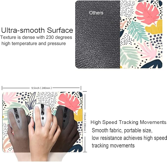 Mouse Pad, Abstract Leaves Mouse Pad, Square Mouse Mat Waterproof Non-Slip Rubber Base Mouse Pads